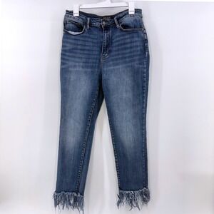 Judy Blue Relaxed Fit Jeans Frayed Hem 32 Boho Chic Medium Wash Western Rustic